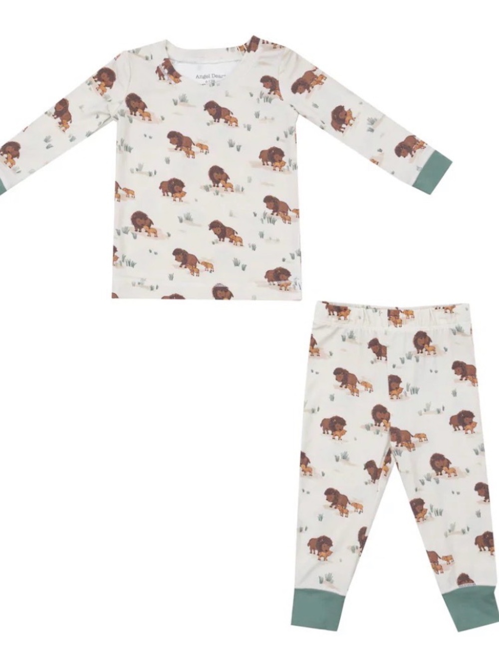 Angel Dear Bison Pajama Set with Green Cuffs